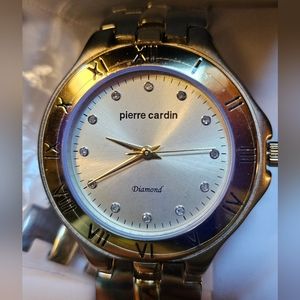 New Vintage Pierre Cardin Men's Silver and Gold-tone with Diamonds Quartz Watch